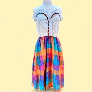 Vintage 60s/70s Joan Curtis flirty ruffle plaid dress. Size 12.